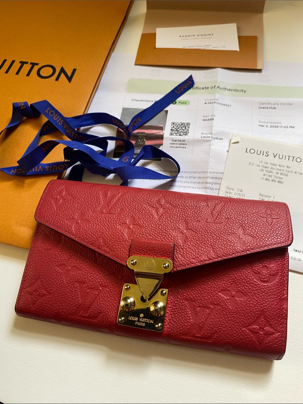 Louis Vuitton Sarah Wallet Monogram Empreinte Red Leather Authentic